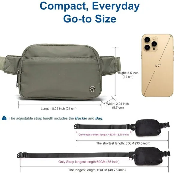 Large Lilac Purple Water-Resistant Nylon Travel Belt Bag with 5 Zipper Pockets - Picture 8 of 8